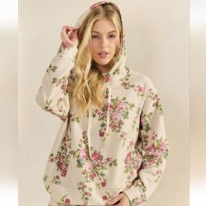 Veveret Terry Floral Hoodie Multi Color Womens Long Sleeve-Medium  NWT